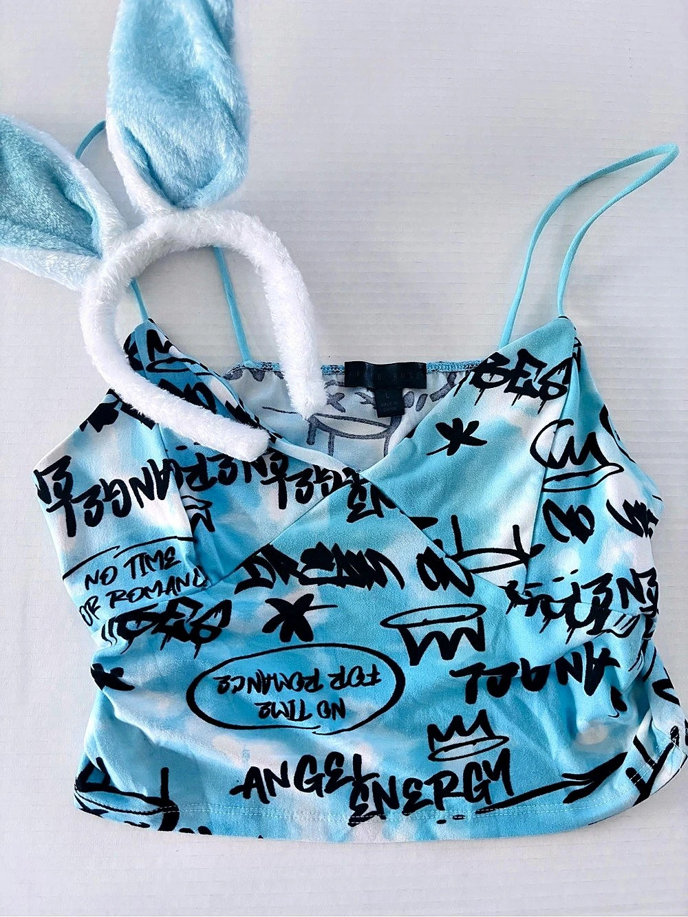 Blue & Black Graffiti Cami Like New Y2K. Matching Halloween bunny ears included!